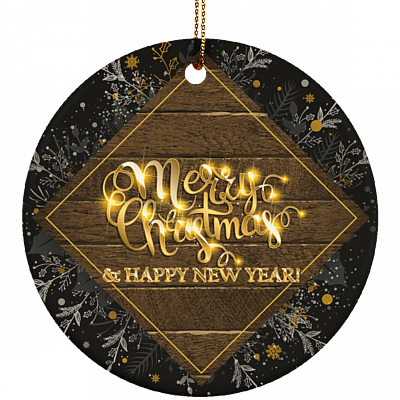 Merry Christmas and Happy New Year Decorative Holiday Gift Flat Circle Porcelain Ceramic Ornament Keepsake