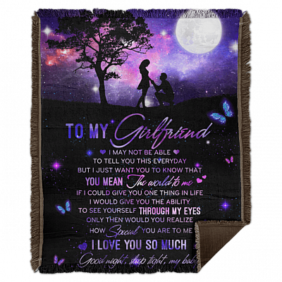 To My Girlfriend You Mean The World To Me I Love You Fleece Blanket - To My Girlfriend Sherpa Woven Blanket