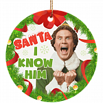 Santa I Know Him Christmas OMG Decorative Ornament Keepsake - Holiday Flat Circle Porcelain Ceramic Ornament