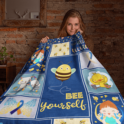 Alternative view of Bee Yourself Down Syndrome Awareness Fleece Blanket - Premium Sherpa Blanket