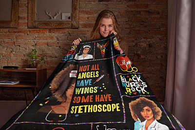 Alternative view of Not All Angels Have Wings Some Have Stethoscope Nurse Fleece Blanket - Sherpa Blanket