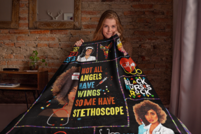 Alternative view of Not All Angels Have Wings Some Have Stethoscope Nurse Fleece Blanket - Sherpa Blanket