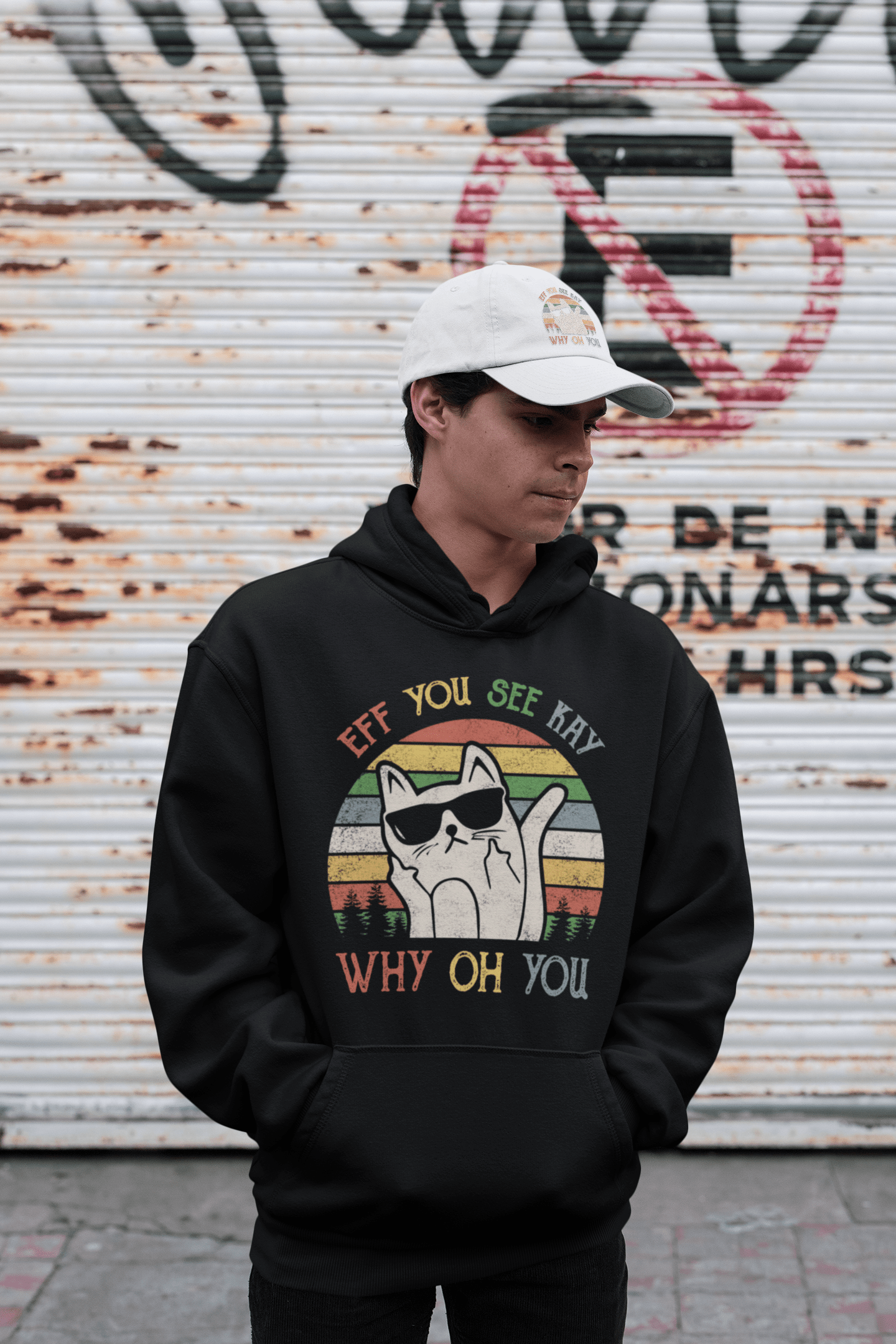 eff you see kay pullover-hoodie-mockup-featuring-a-man-with-a-dad-hat-at-an-urban-scenario-31177