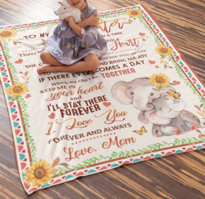 Alternative view of To My Daughter Once Upon a Time There Was a Little Girl Elephant Sunflower Fleece Blanket - Premium Sherpa Blanket