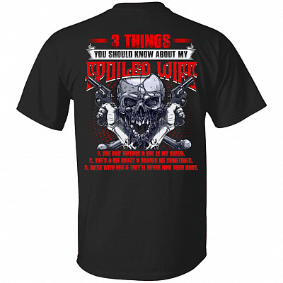 3 Things You Should Know About My Spoiled Wife Print On Back T-Shirt - Cool Husband Shirt for Men