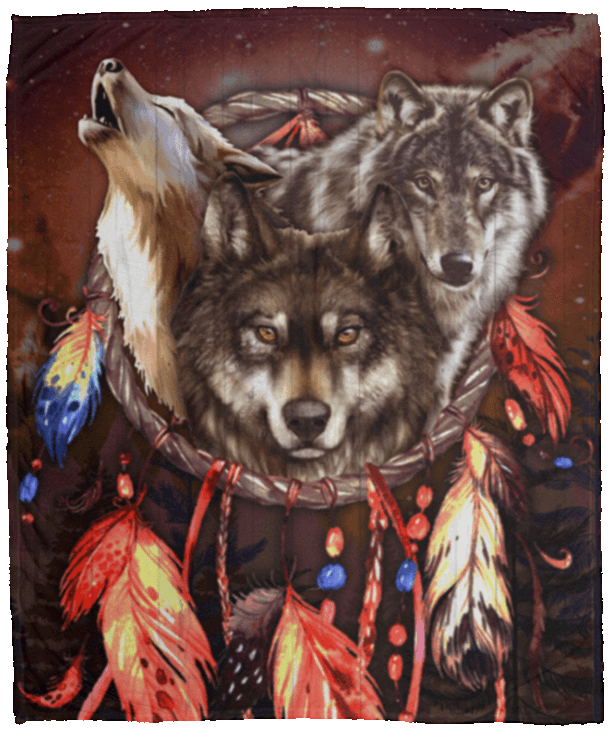 Wolf Throw Blanket Wolf Dream Catcher Fleece Blanket Cubebik