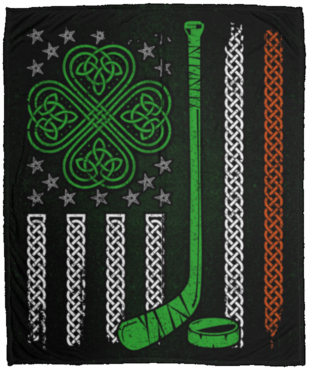 CubeBik American Irish Flag Shamrock Hockey St Patrick's Day Graphic Custom Blanket - Funny Irish Pride Hockey Blanket