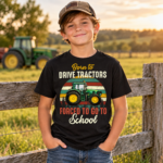 Born To Drive Tractors Forced To Go School T-Shirt - Funny Tractor Shirts - Thumbnail Image 3