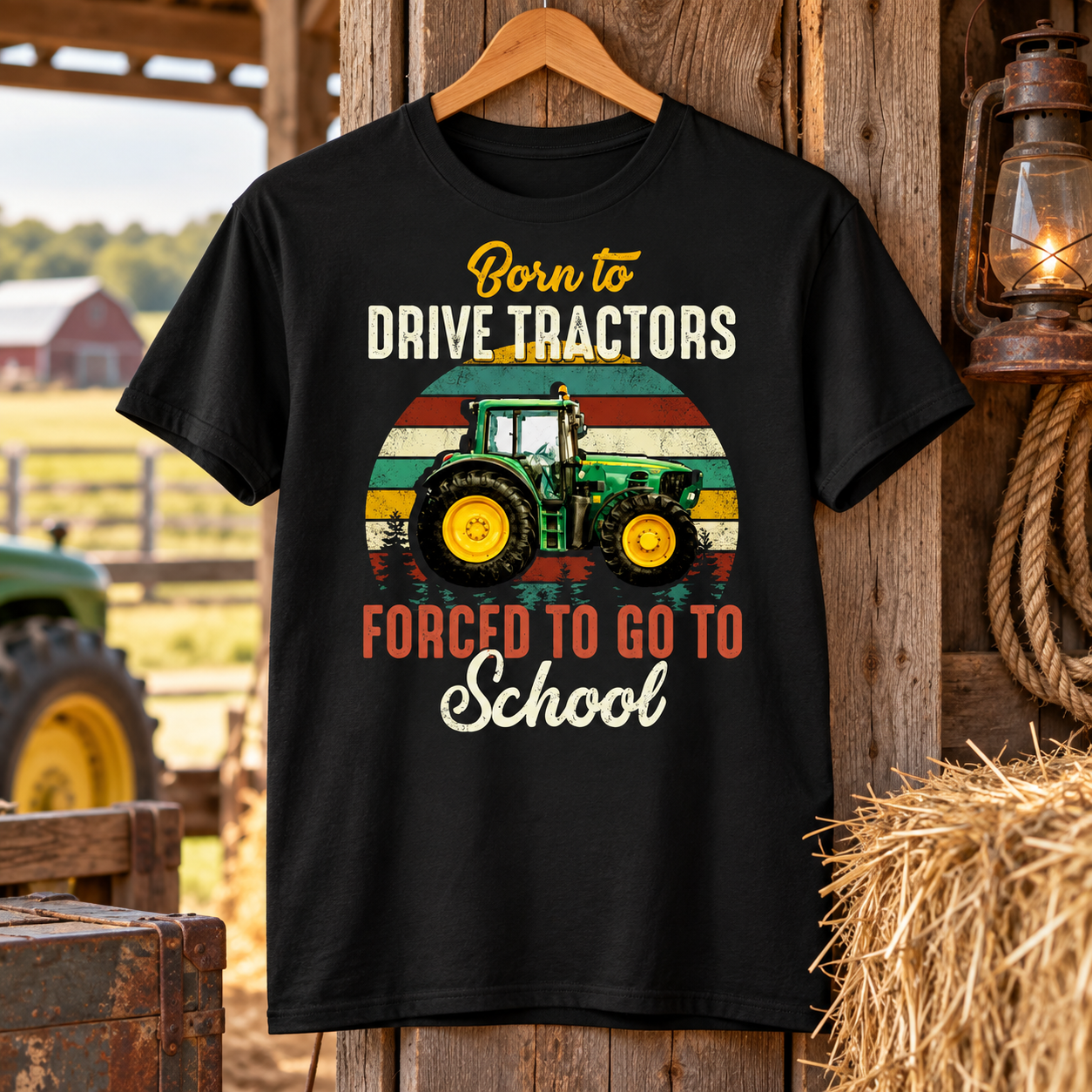Born To Drive Tractors Forced To Go School T-Shirt - Funny Tractor Shirts - Image 4