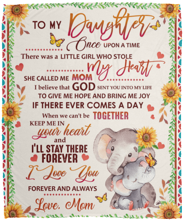 CubeBik To My Daughter Once Upon a Time There Was a Little Girl Elephant Sunflower Fleece Blanket - Premium Sherpa Blanket