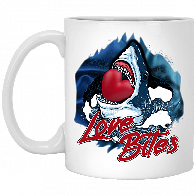 Love Bites Valentines Day Shark Funny Ceramic Coffee Mug - Beer Stein - Water Bottle - Color Changing Mug