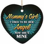 Mommy's Girl I Used To Be Her Angel Now She's Mine Decorative Ornament Keepsake - Flat Heart Porcelain Ceramic Ornament
