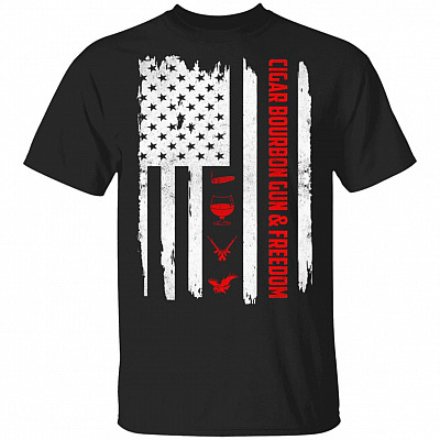 Cigars Bourbon Gun Freedom T-Shirt - Funny Cigar Shirt