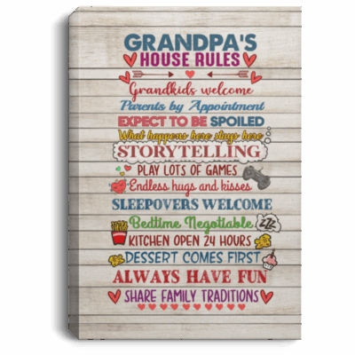 Grandpa's House Rules Grandkids Welcome Wrapped Framed Canvas Prints - Unframed Poster - Home Decor Wall Art