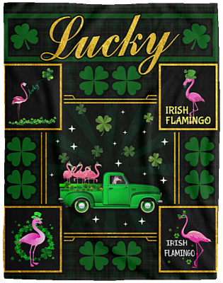 Irish Flamingo Shamrock St Patrick's Day Gift Blanket - Cool Green Pink Flamingo Drinking Party Blanket