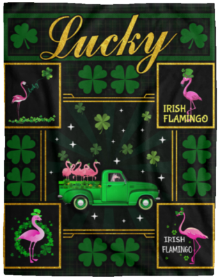 Irish Flamingo Shamrock St Patrick's Day Gift Blanket - Cool Green Pink Flamingo Drinking Party Blanket