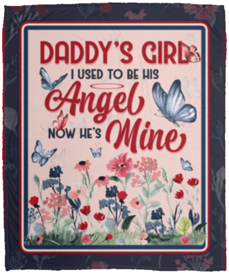 CubeBik Daddy's Girl I Used to Be His Angel Now He's Mine Fleece Blanket - Premium Sherpa Blanket - Woven Blanket