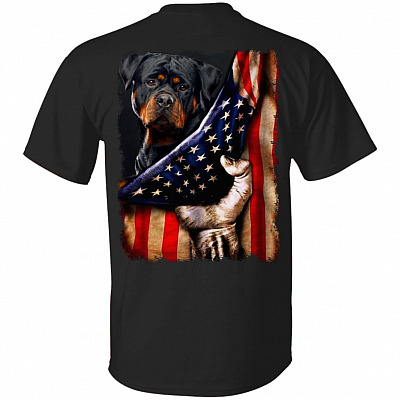 Rottweiler Dog Lover American Flag Print On Back Only - Plain Front T-Shirt - Rottweiler Gifts For Dog Lovers