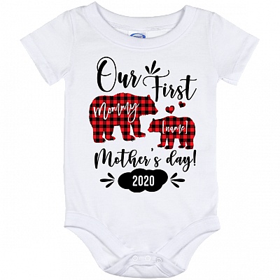 Our First Mother's Day Bear Personalized Baby Onesie - Baby Infant Bodysuit