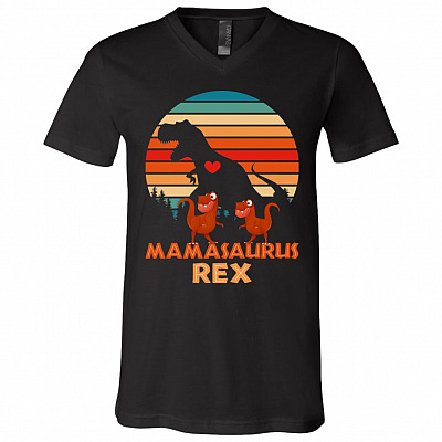 Mamasaurus Rex Vintage Retro T-Shirt - Mama TRex V-Neck Shirt