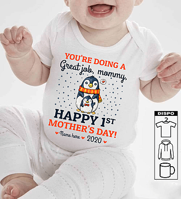 Alternative view of Happy 1st Mother's Day Penguin Custom Personalized Baby Onesie - Baby Infant Bodysuit