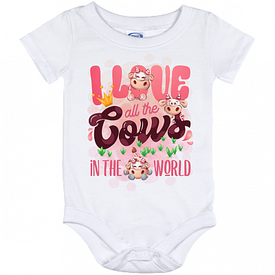 I Love All The Cows In The World Baby Onesie - Baby Infant Bodysuit