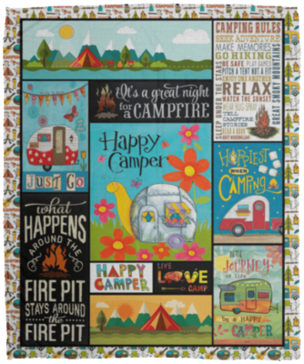 Happy Camper Camping Rules Funny Fleece Blanket - Sherpa Blanket - Woven Blanket