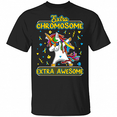 Extra Chromosome Extra Awesome Rainbow World Down Syndrome Awareness Day Trisomy 21 T-Shirt