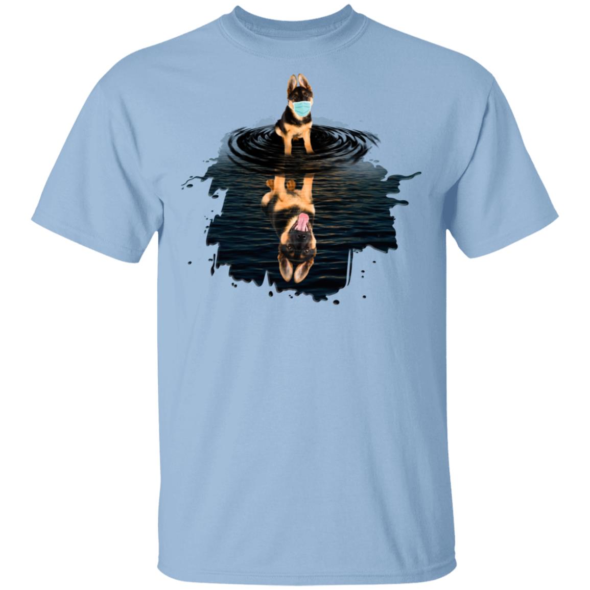 German Shepherd Wearing Mask Anti Virus T-Shirt - Funny German Shepherd Quarantine Shirt, Light Blue, Unisex T-Shirt