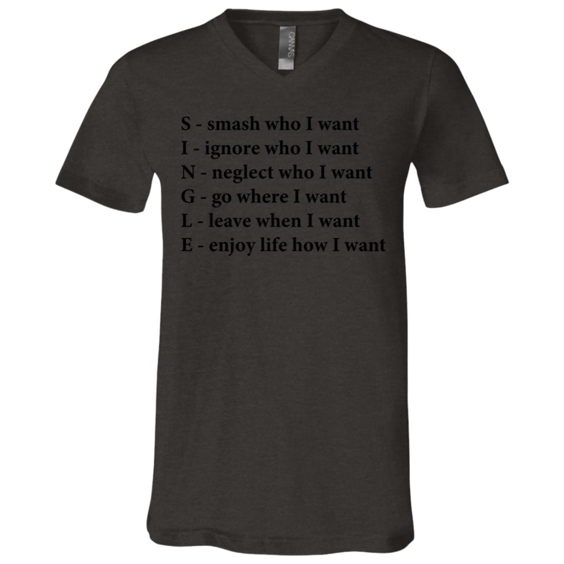 Single Funny Crossword Letters T-Shirt - Smash Ignore Neglect Go Leave Enjoy V-Neck Shirt, Dark Grey Heather, V-Neck T-Shirt