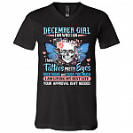 December Girl I Am Who I Am I Have Tattoos Pretty Eyes Thick Thighs and Cuss Too Much T-Shirt - V-Neck Tee, Black, V-Neck T-Shirt