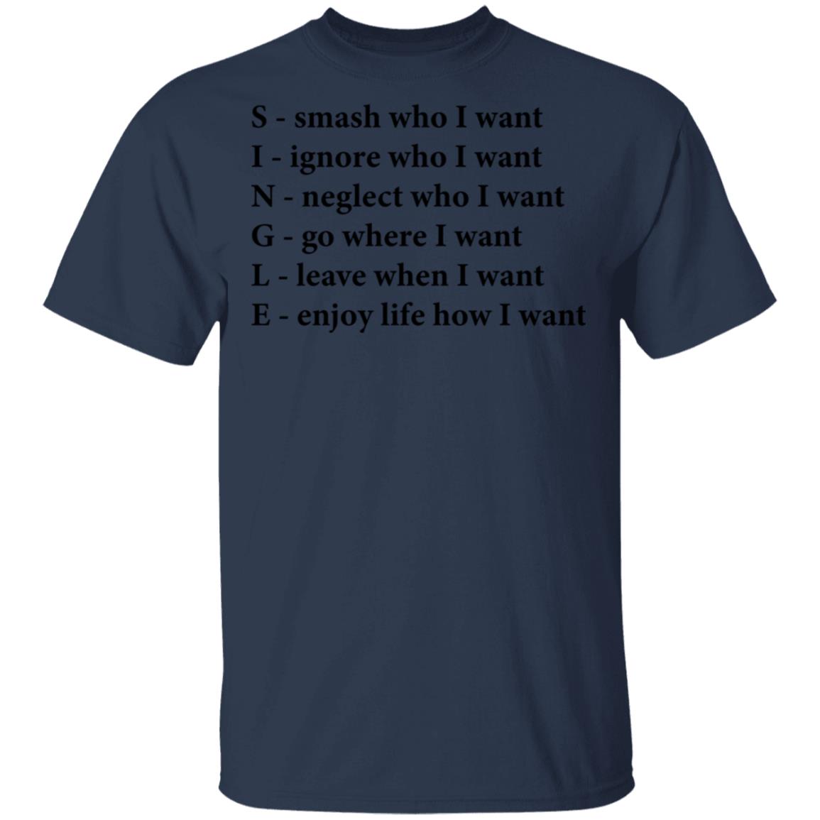Single Funny Crossword Letters T-Shirt - Smash Ignore Neglect Go Leave Enjoy V-Neck Shirt, Navy, Unisex T-Shirt