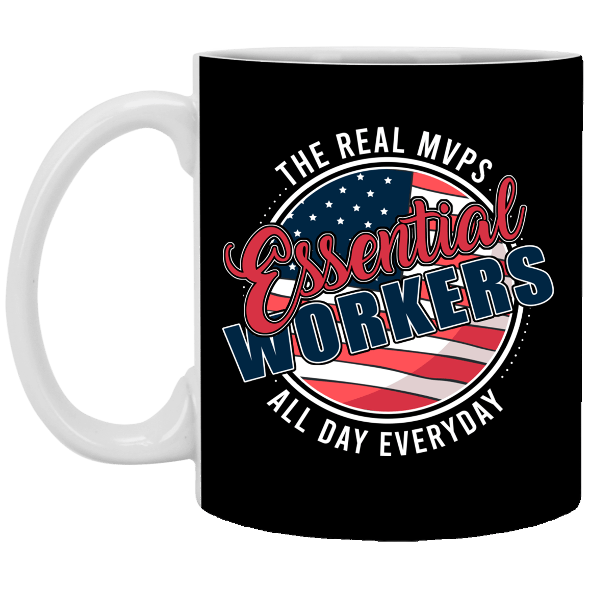Essential Workers The Real MVPs Ceramic Coffee Mug - Essential Employee Color Changing Mug, Black, 11 oz. White Mug