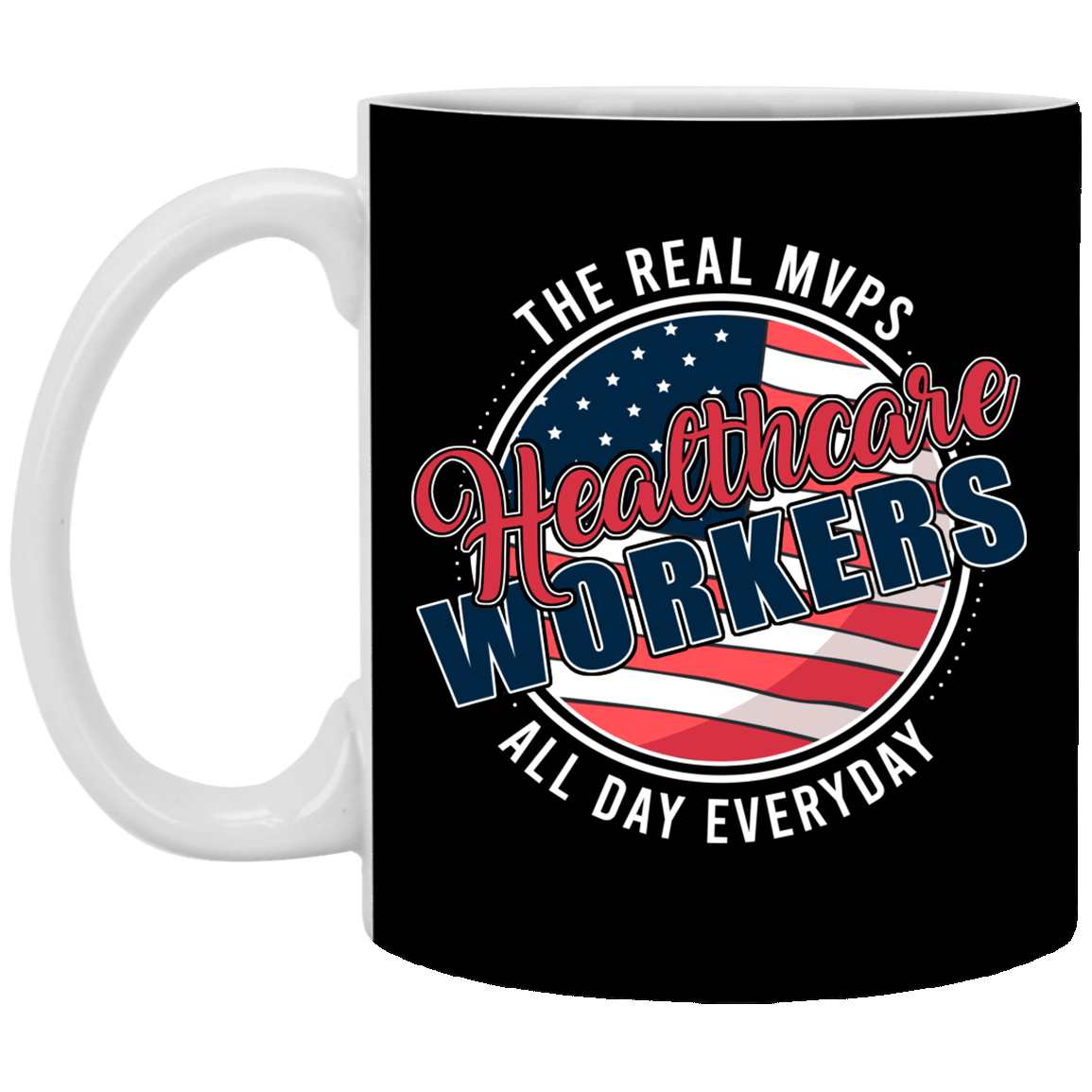 Healthcare Workers The Real MVPs Ceramic Coffee Mug - Nurse Appreciation Gifts Color Changing Mug, Black, 11 oz. White Mug