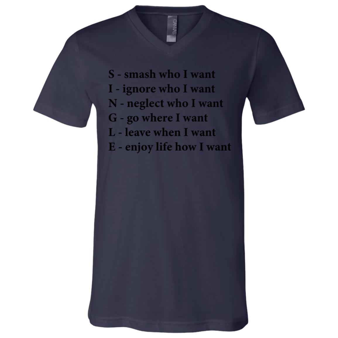 Single Funny Crossword Letters T-Shirt - Smash Ignore Neglect Go Leave Enjoy V-Neck Shirt, Navy, V-Neck T-Shirt