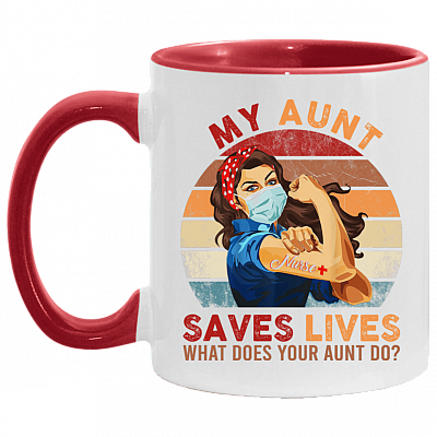 My Aunt Saves Lives What Does Your Aunt Do Nurse 2020 Accent Mug, White/Red, 11 oz. Accent Mug