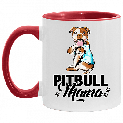 Pitbull Mama Tattoo Accent Mug, White/Red, 11 oz. Accent Mug