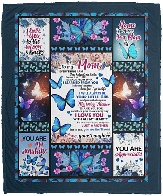 From Daughter to My Mom Everything I Am You Helped Me to Be - Butterfly Fleece Blanket - Premium Sherpa Blanket, White, Cozy Plush Fleece Blanket - 50x60