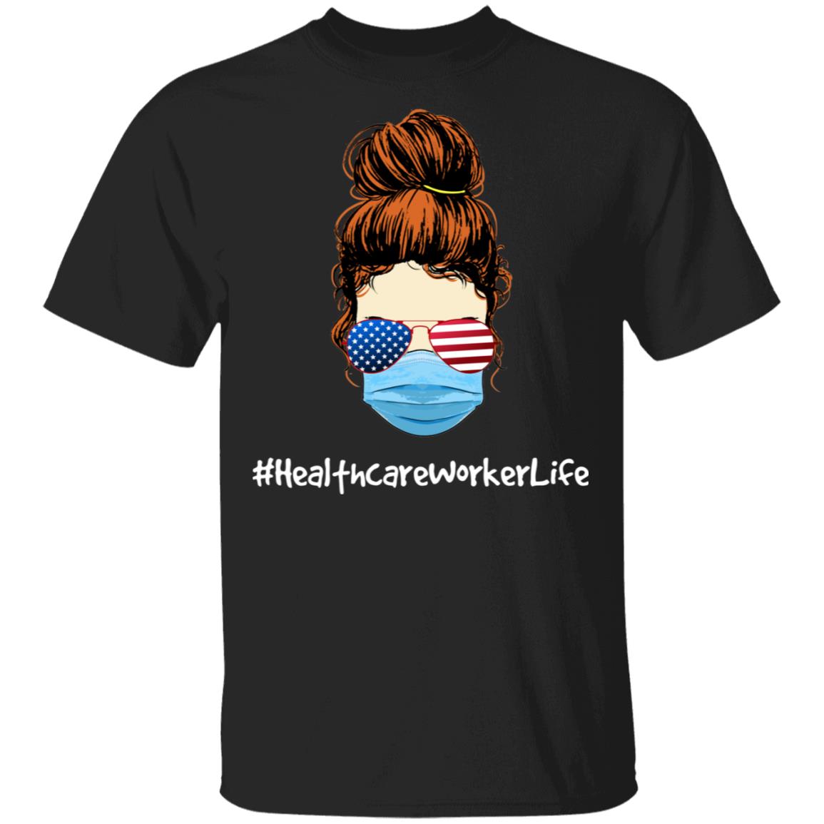 Healthcare Worker Wearing American Flag Glasses T-Shirt - Healthcare Worker Gifts, Black, Unisex T-Shirt