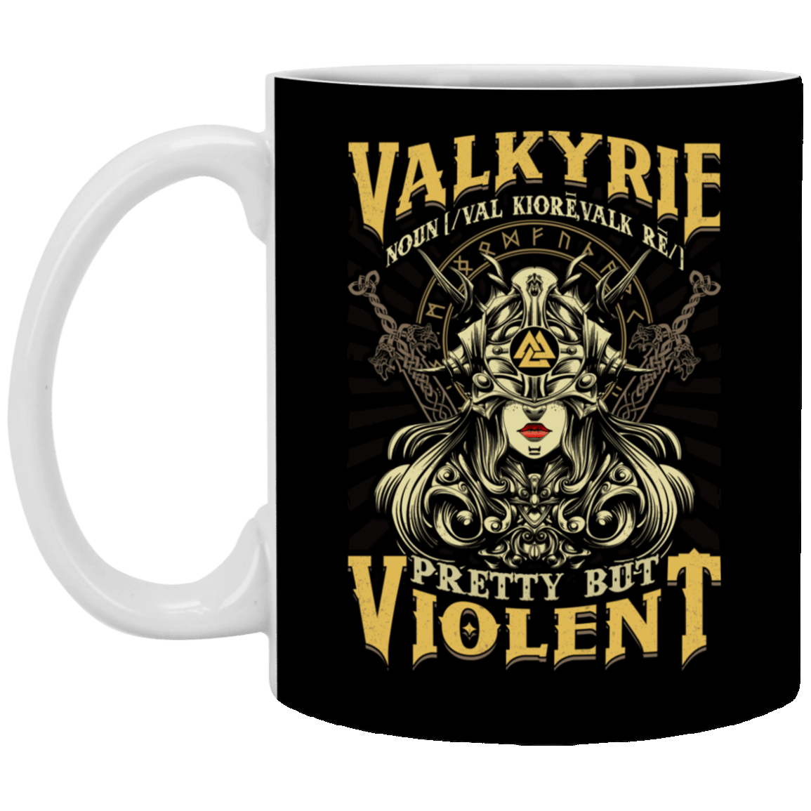 Valkyrie Noun Pretty but Violent Shield Maiden Coffee Mug-Beer Stein-Water Bottle, Black, 11 oz. White Mug