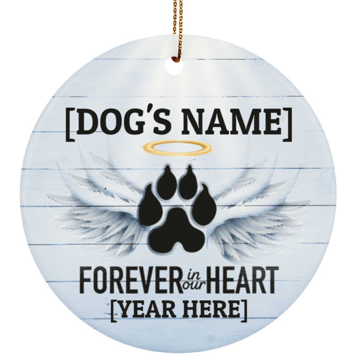 Forever In Our Hearts Personalized Dog Remembrance Decorative Christmas Ornament - Customized Keepsake, White, Ceramic Circle Ornament