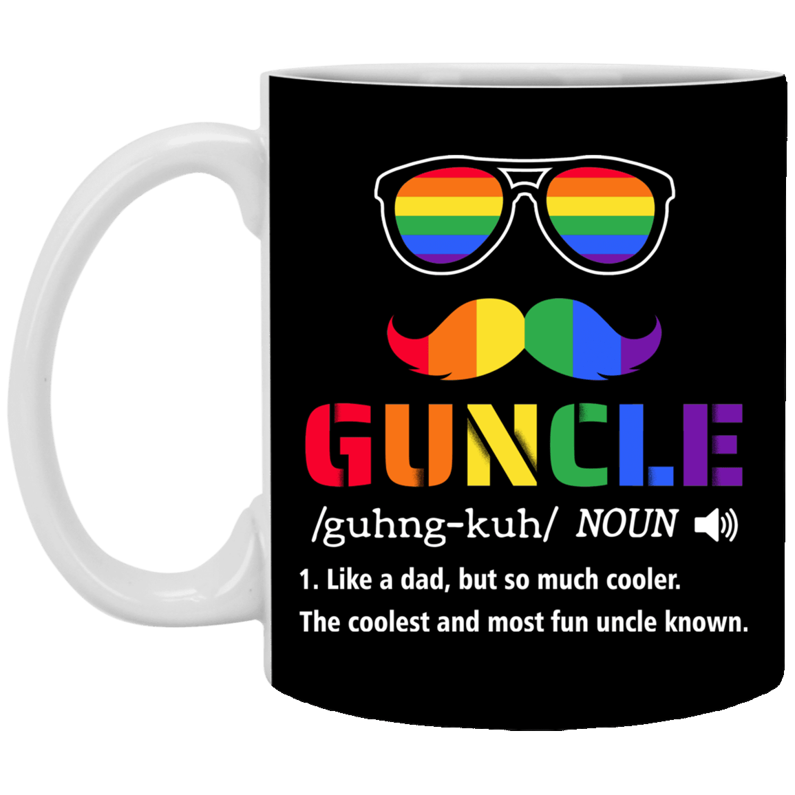 Guncle Definition Gay Uncle Ceramic Coffee Mug - Funny Gift LGBT Rainbow Color Changing Mug, Black, 11 oz. White Mug