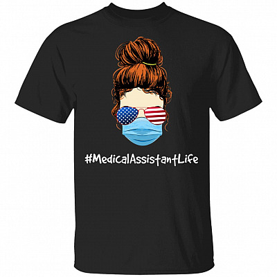 Medical Assistant Wearing American Flag Glasses T-Shirt - MA Gifts, Black, Unisex T-Shirt
