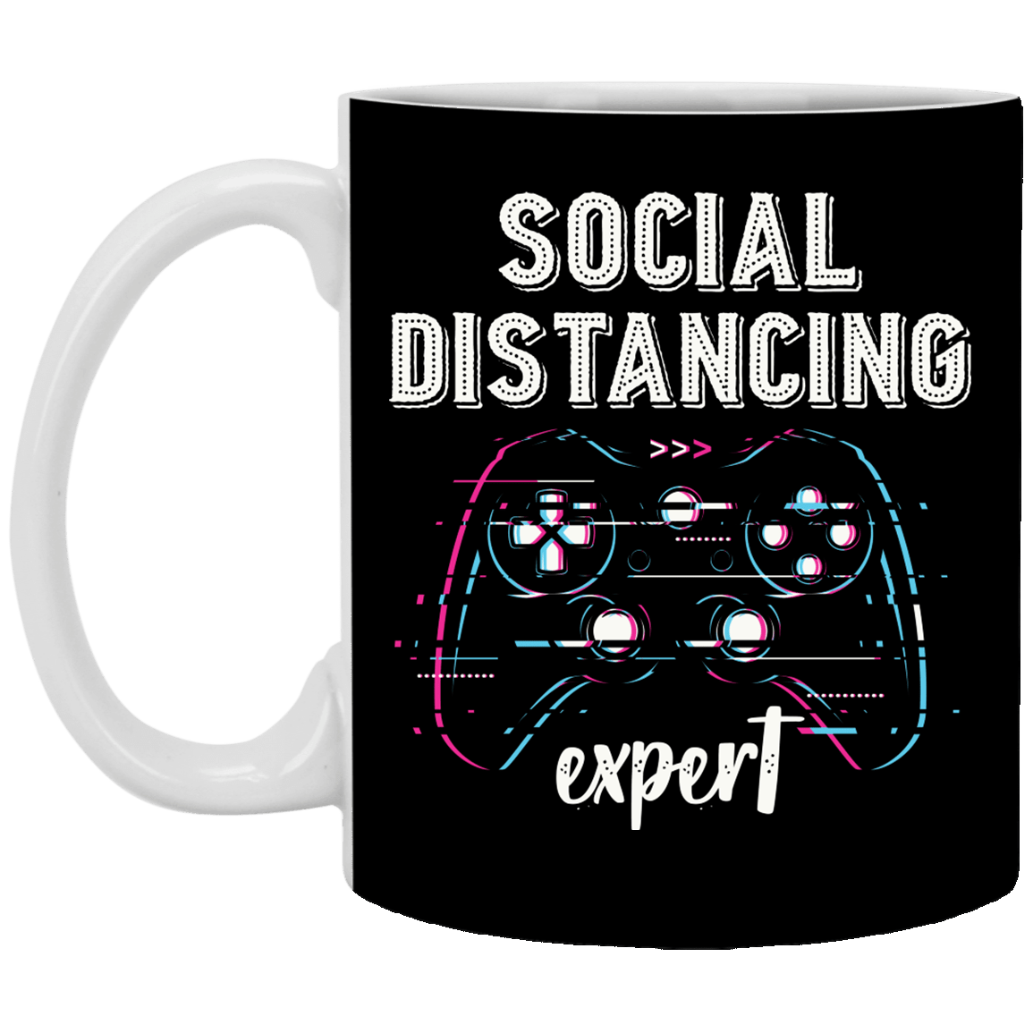Social Distancing Expert Gaming Ceramic Coffee Mug - Water Bottle, Black, 11 oz. White Mug