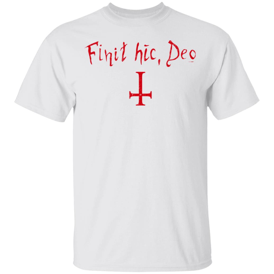 Finit HIC Deo God Ends Here Nun T-Shirt - The Upside Down Cross, White, Unisex T-Shirt
