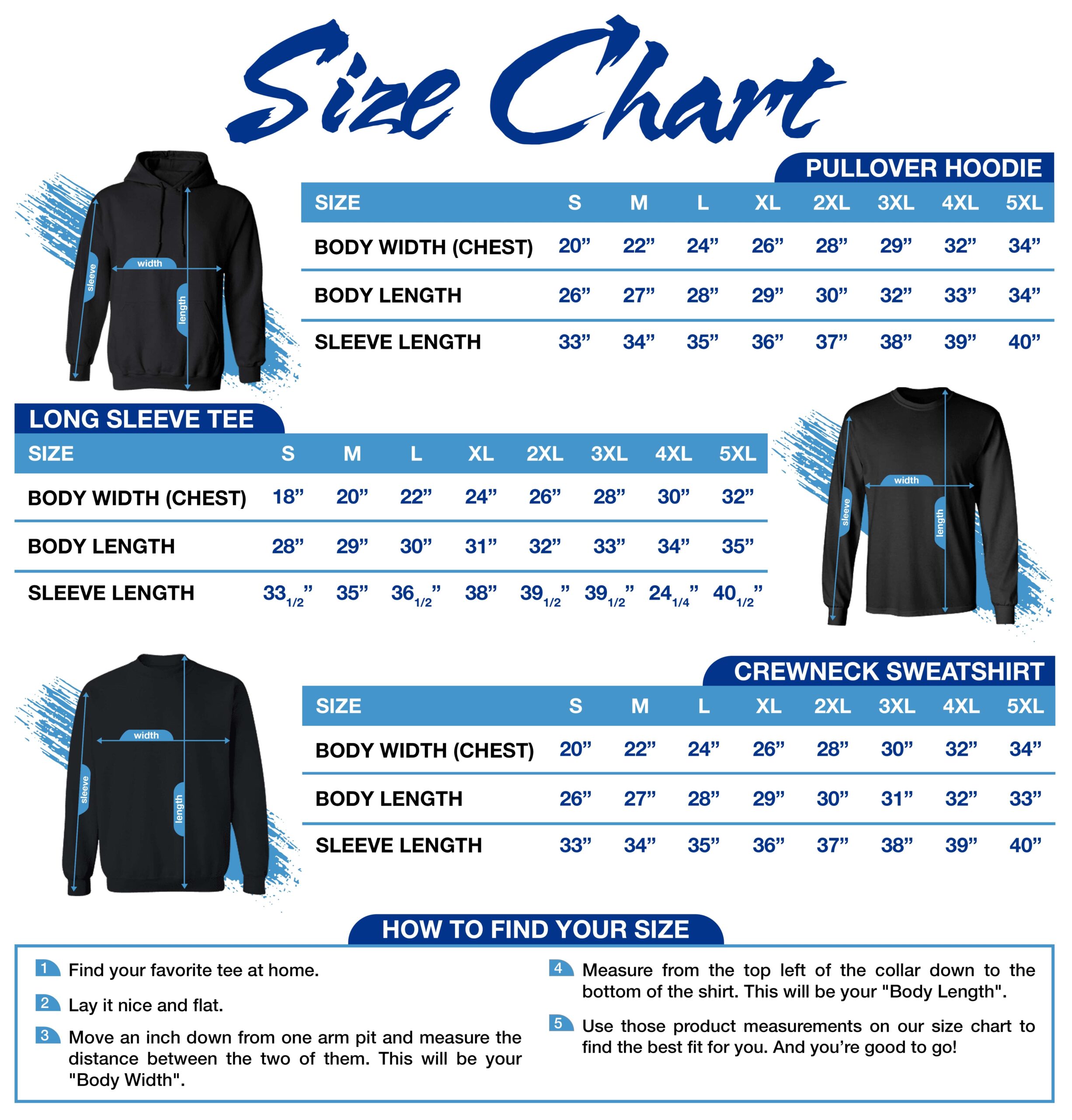 Custom Apparel Hoodie Size Chart