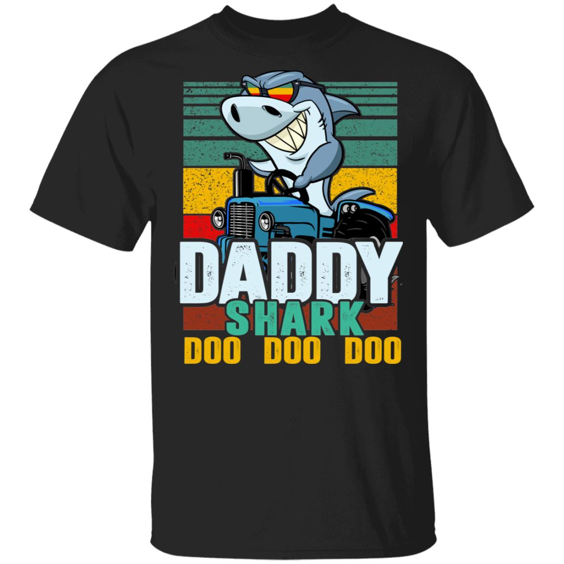 Daddy Shark Driving Tractor Doo Doo T-Shirt - Vintage Tractor Father Shirt, Black, Unisex T-Shirt