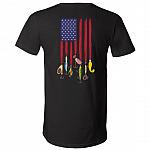 American Flag Fishing Print on Back T-Shirt - V-Neck Tee, Black, V-Neck T-Shirt