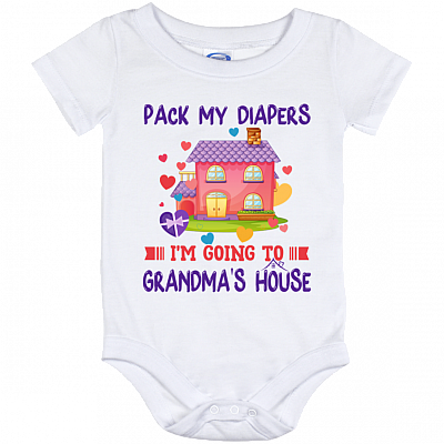 Pack My Diapers I'm Going To Grandma's House Cute Baby Onesie - Baby Infant Bodysuit, White, IO12M Baby Onesie 12 Month