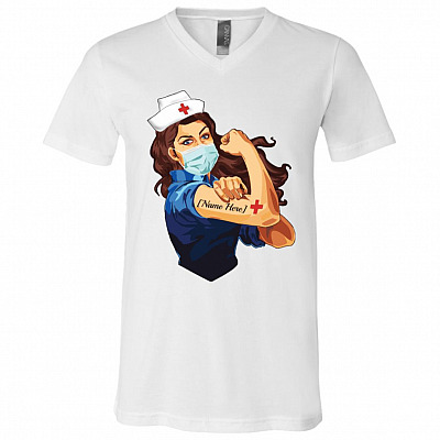 Nurse Strong Women Personalized Name T-Shirt - V-Neck Shirt